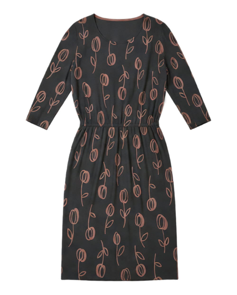 Boden Hettie Midi Dress Charcoal Pink Tulip Print Size 10L, EUC